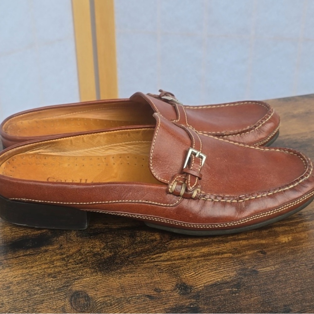 Womens Cole Haan Country Brown Red Leather Loafers Mules Flat Slides